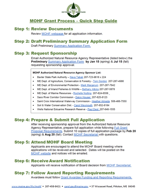 Maine Outdoor Heritage Fund Grand Process Quick Guide